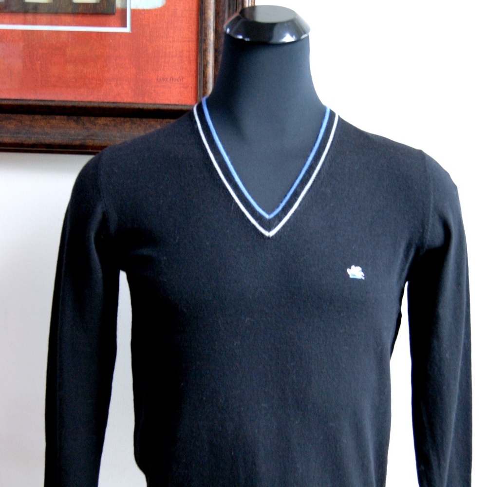 New Etro V neck Black Virgin Wool Sweater Pullover